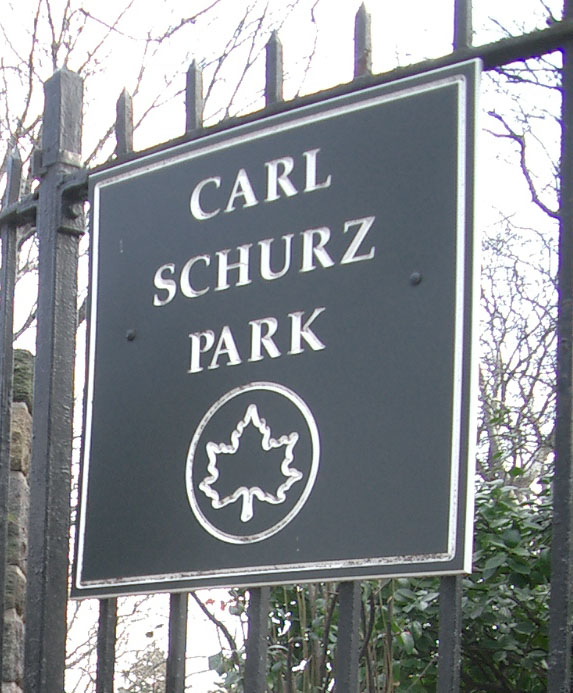 Carl Schurz Park entrance sign on the Upper East Side