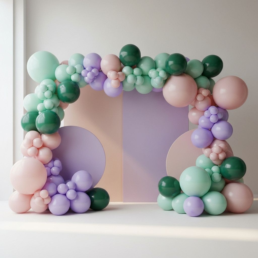 an elaborate, multi-colored balloon arch at a corporate event in new york city